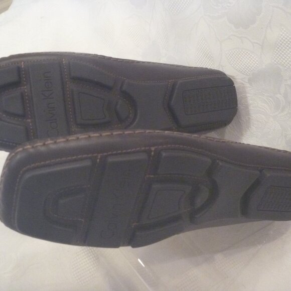 New Calvin Klein Men 13 M Driver Loafer Shoe Moccasin Brown Leather Nappa - Picture 9 of 11